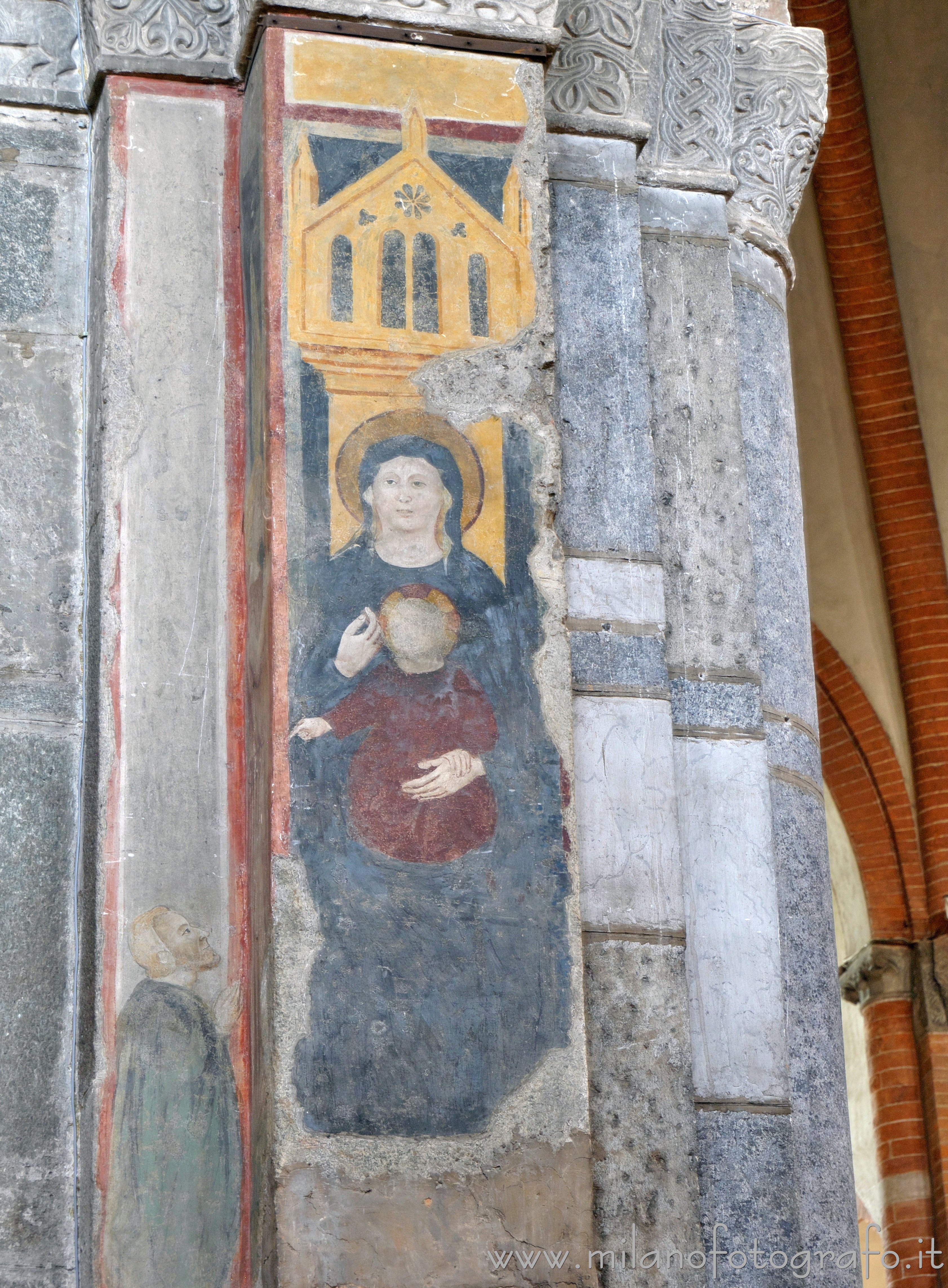 Milan (Italy) - Madonna with Child, angel and a devotee in the Basilica of Sant'Eustorgio